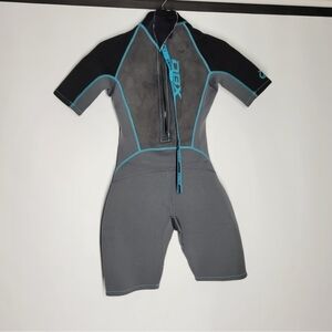 DBX Gray and Black One Piece Wetsuit with Teal Accents